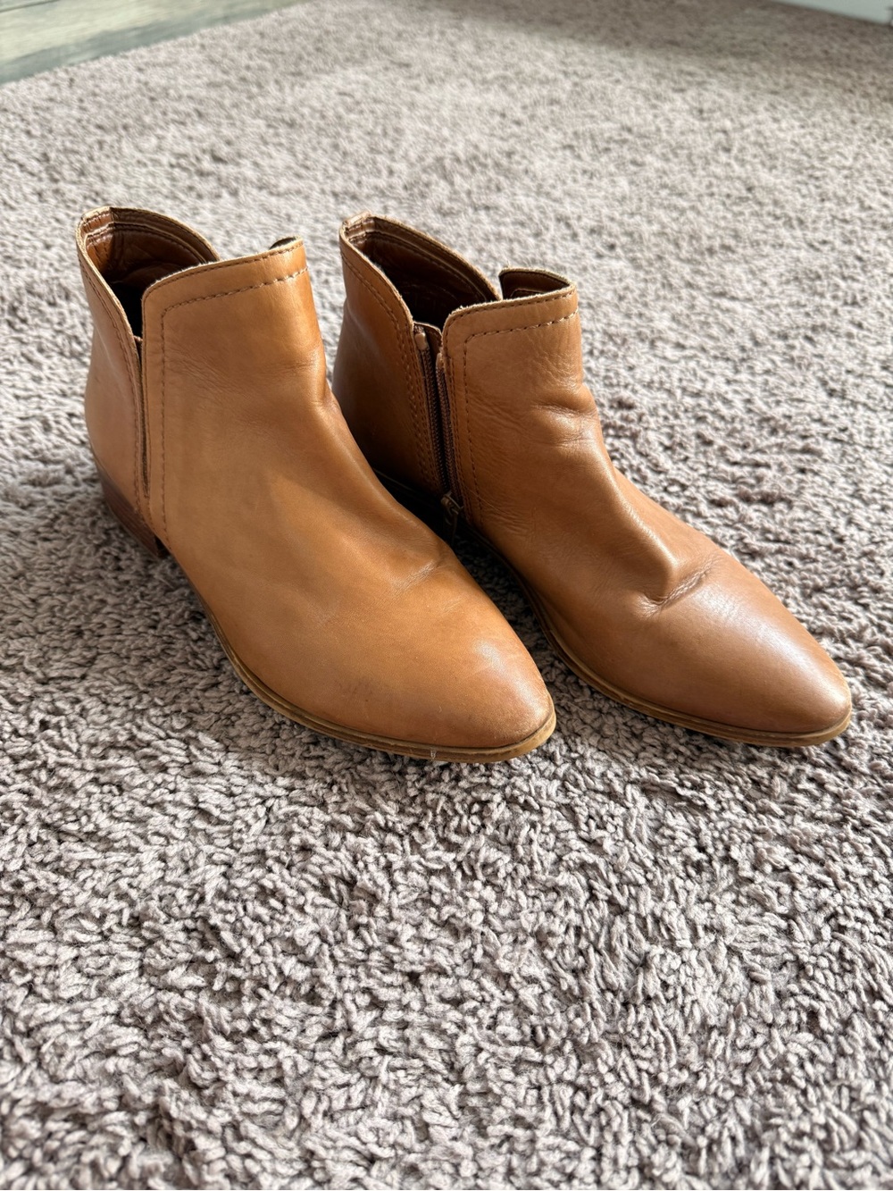 Women's ALDO Tan Leather Ankle Booties - Slip-On Side Zip